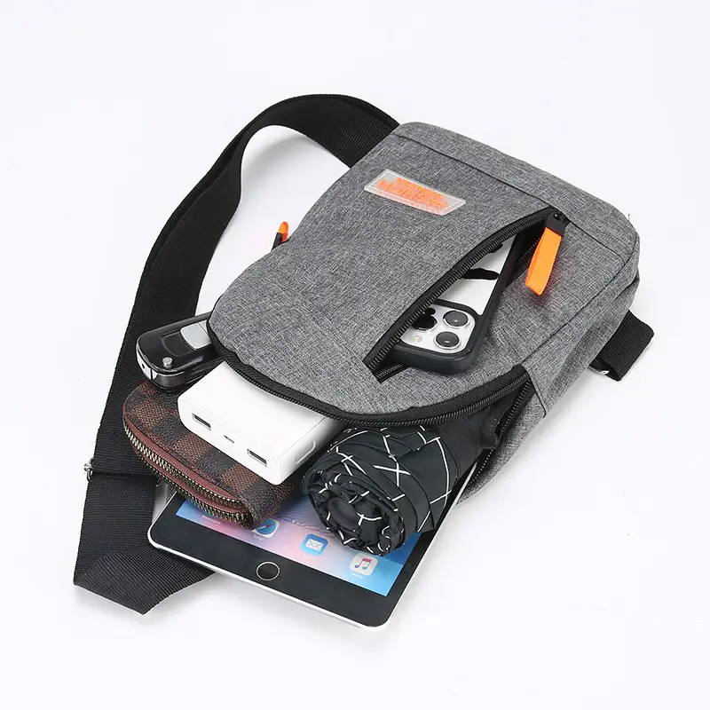 Men's Grey Oxford Cloth Chest Bag with Multi-Functional Design - Image 7