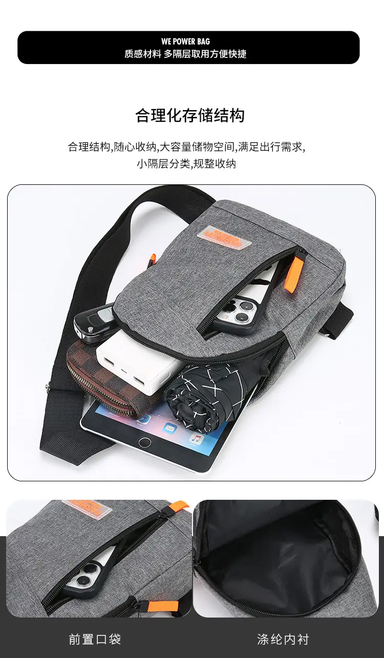 Men's Grey Oxford Cloth Chest Bag with Multi-Functional Design — feature 10