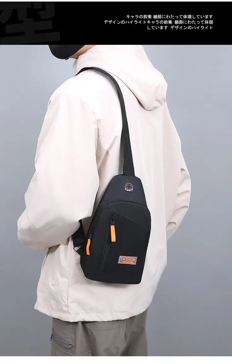 Men's Grey Oxford Cloth Chest Bag with Multi-Functional Design — feature 11