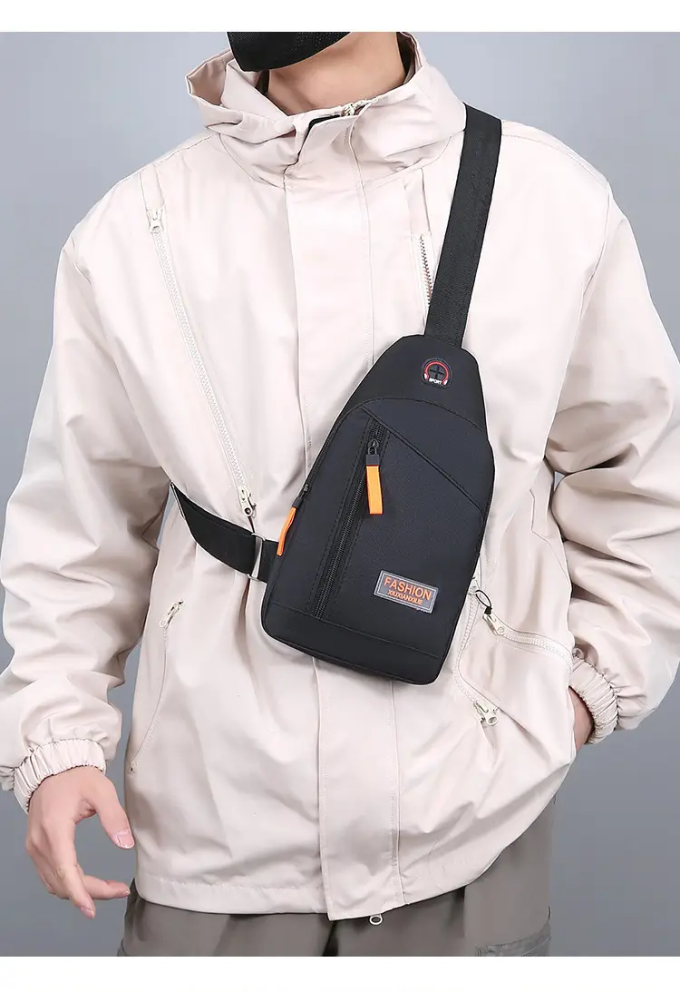 Men's Grey Oxford Cloth Chest Bag with Multi-Functional Design — feature 12