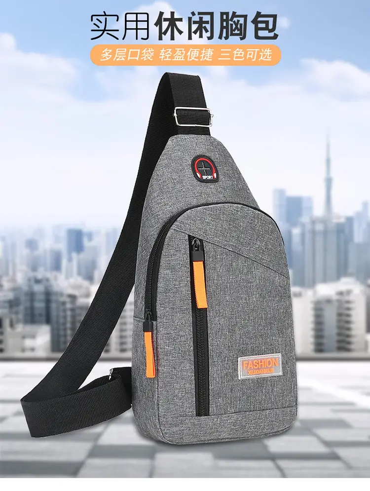 Men's Grey Oxford Cloth Chest Bag with Multi-Functional Design — feature 2