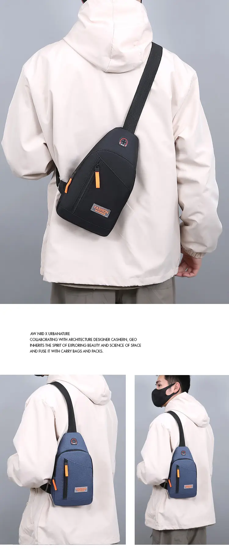 Men's Grey Oxford Cloth Chest Bag with Multi-Functional Design — feature 6