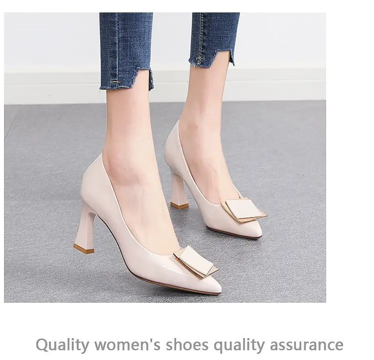 Women's high heels 2024 spring new elegant soft leather non-wear pointed all-match French square buckle small heel shoes — feature 10