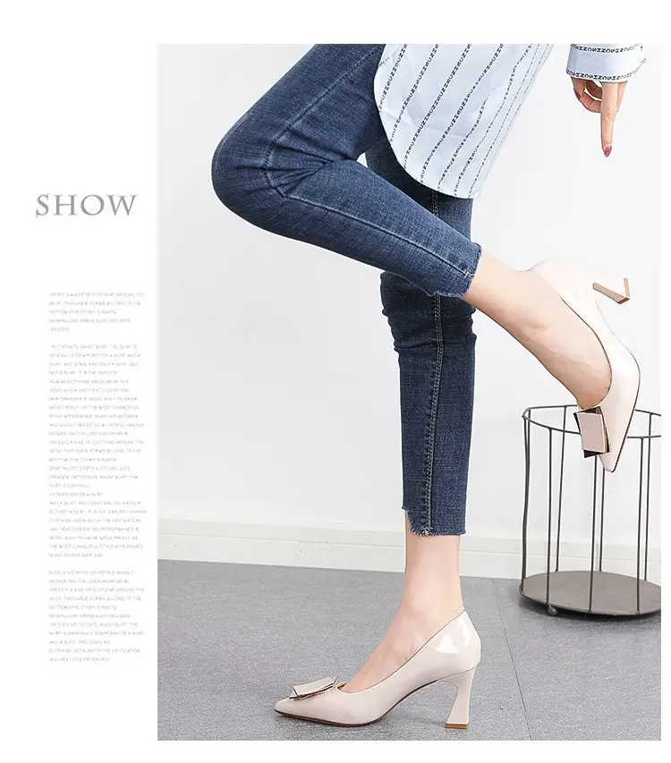Women's high heels 2024 spring new elegant soft leather non-wear pointed all-match French square buckle small heel shoes — feature 11
