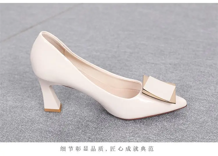 Women's high heels 2024 spring new elegant soft leather non-wear pointed all-match French square buckle small heel shoes — feature 12