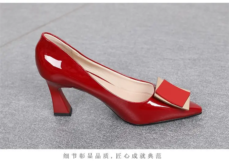 Women's high heels 2024 spring new elegant soft leather non-wear pointed all-match French square buckle small heel shoes — feature 13