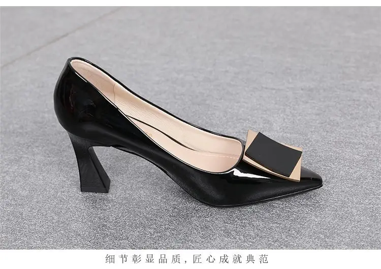 Women's high heels 2024 spring new elegant soft leather non-wear pointed all-match French square buckle small heel shoes — feature 14