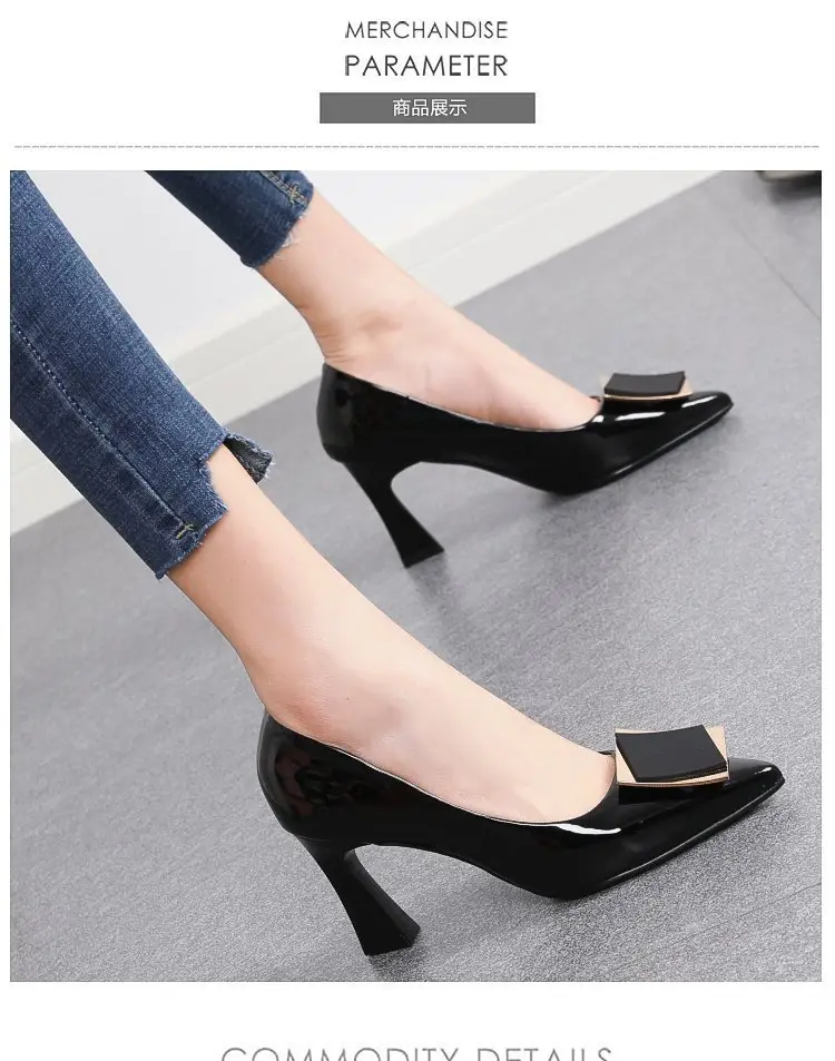 Women's high heels 2024 spring new elegant soft leather non-wear pointed all-match French square buckle small heel shoes — feature 3