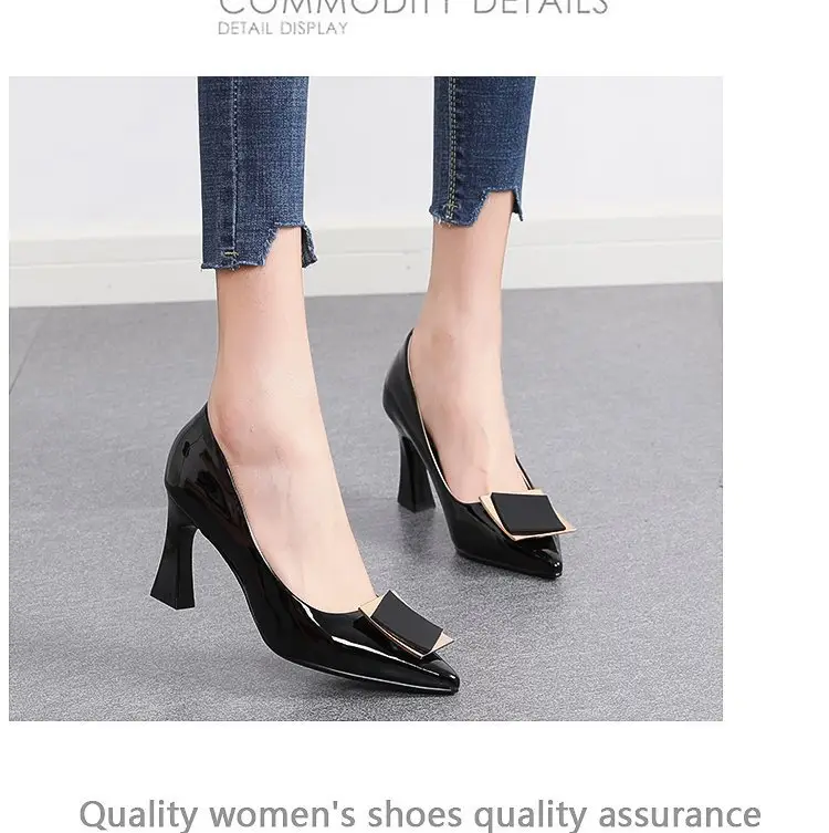 Women's high heels 2024 spring new elegant soft leather non-wear pointed all-match French square buckle small heel shoes — feature 4