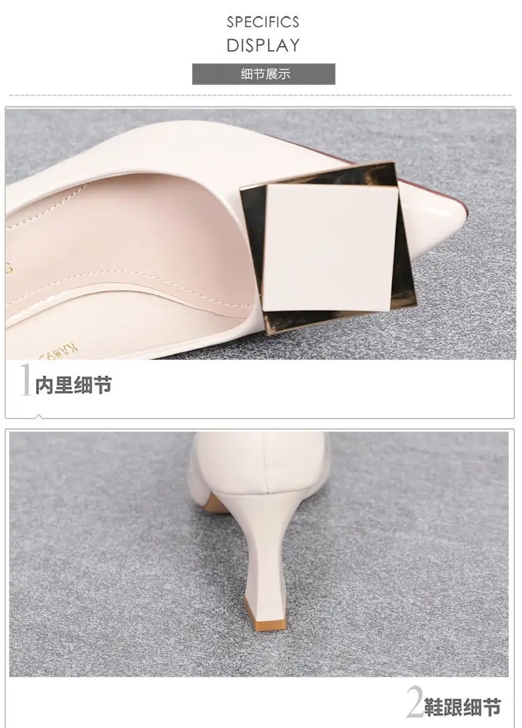 Women's high heels 2024 spring new elegant soft leather non-wear pointed all-match French square buckle small heel shoes — feature 5