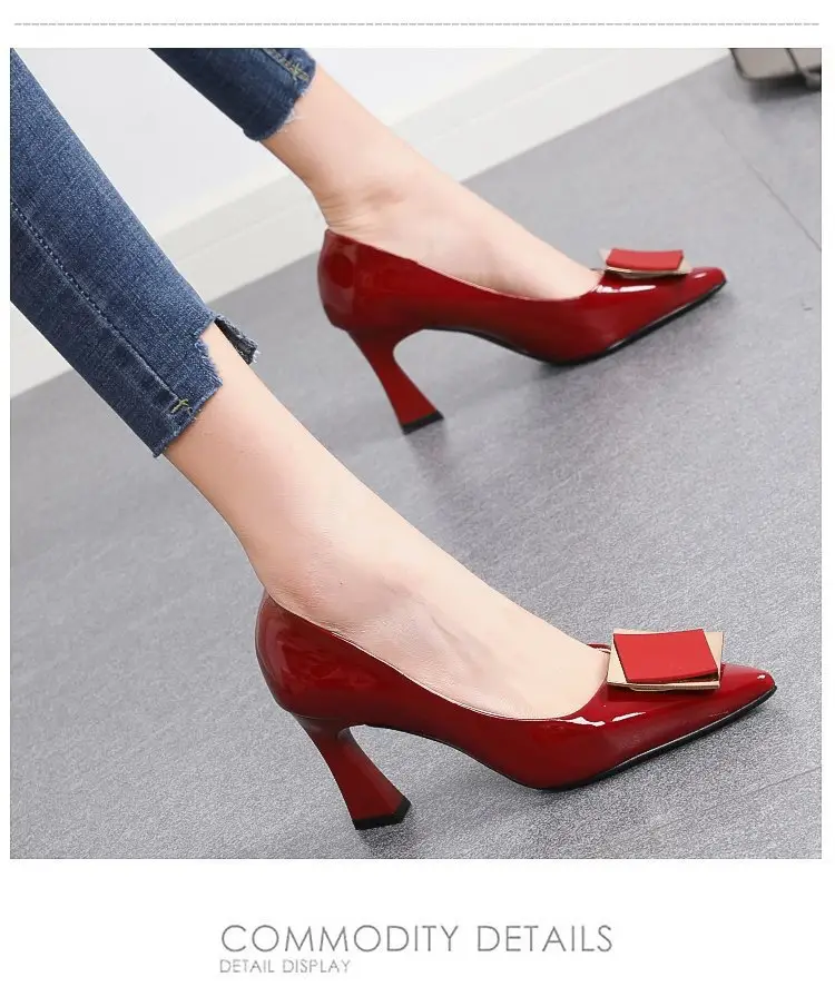 Women's high heels 2024 spring new elegant soft leather non-wear pointed all-match French square buckle small heel shoes — feature 6
