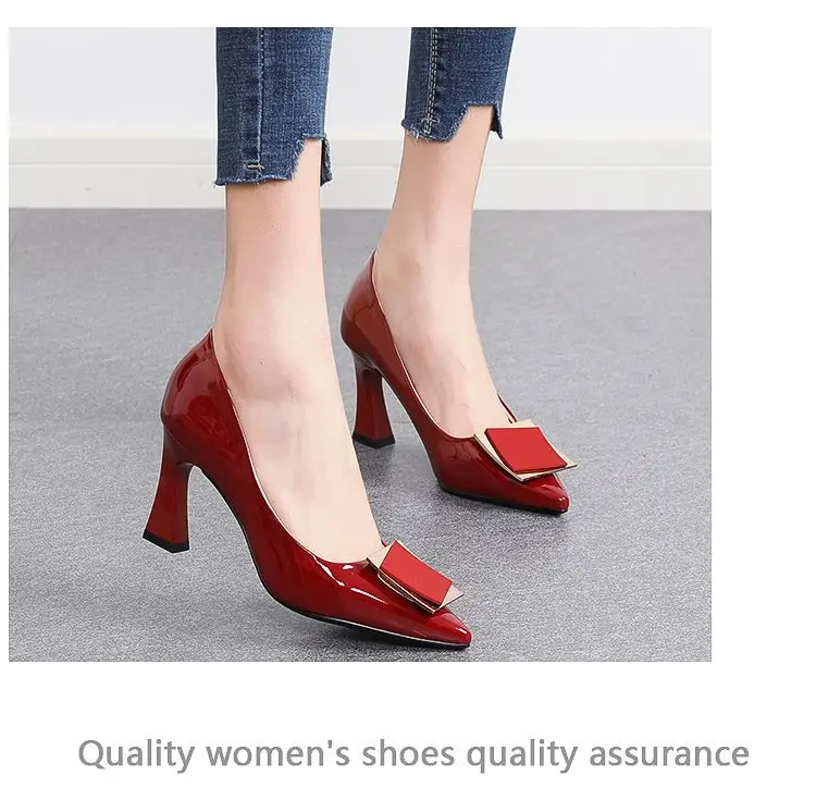 Women's high heels 2024 spring new elegant soft leather non-wear pointed all-match French square buckle small heel shoes — feature 7