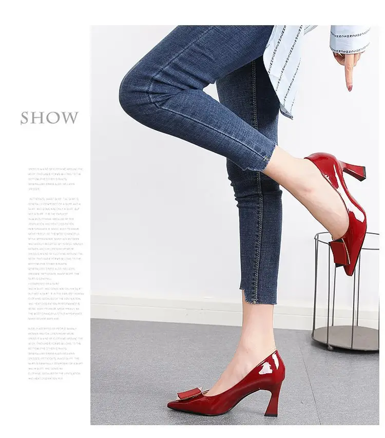 Women's high heels 2024 spring new elegant soft leather non-wear pointed all-match French square buckle small heel shoes — feature 8