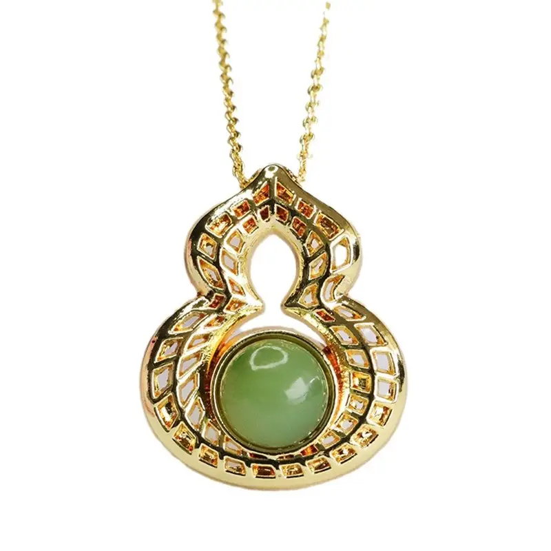 Guan Yu Jade Pendant Necklace Green Gourd Design - Image 6