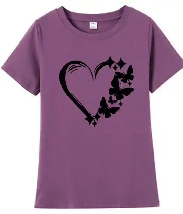 Women Large T-Shirt Heart Butterfly Print Loose Sleeve — feature 11