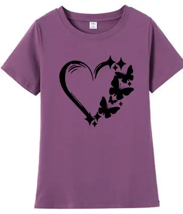 Women Large T-Shirt Heart Butterfly Print Loose Sleeve - Image 4