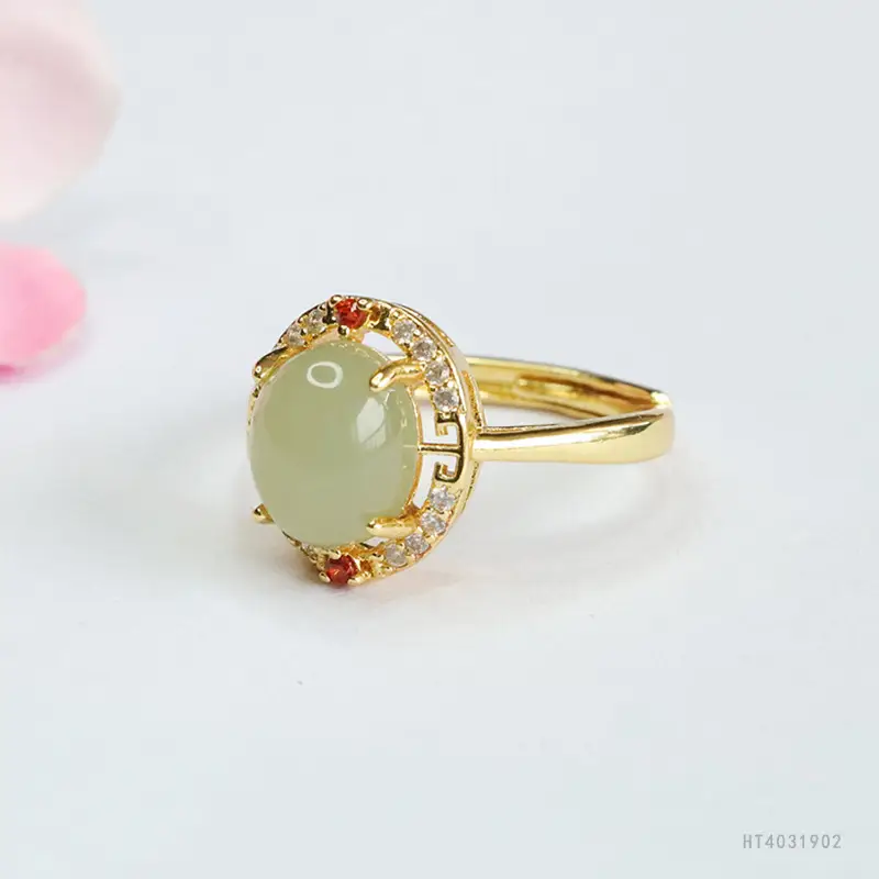 Guan Yu Jade Ring Clear Water Gold Plated - Image 3