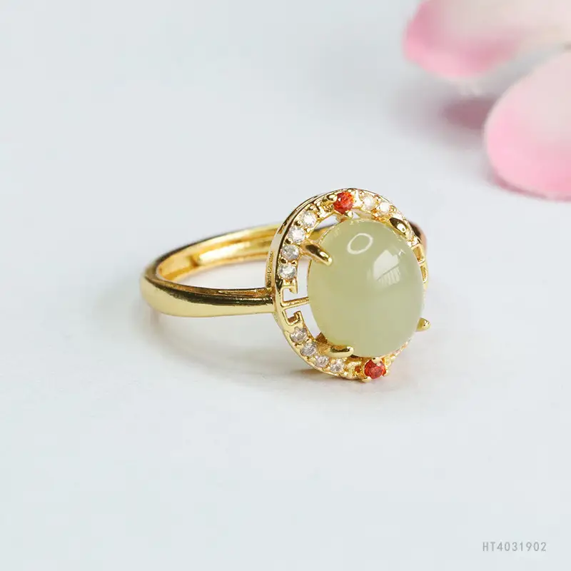 Guan Yu Jade Ring Clear Water Gold Plated - Image 4