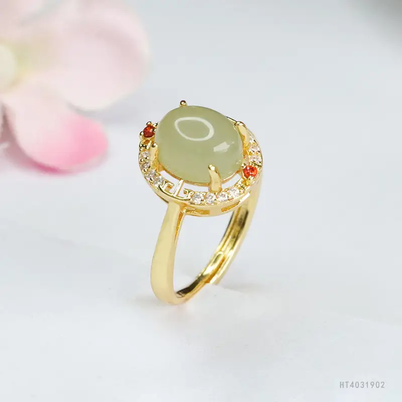Guan Yu Jade Ring Clear Water Gold Plated - Image 5