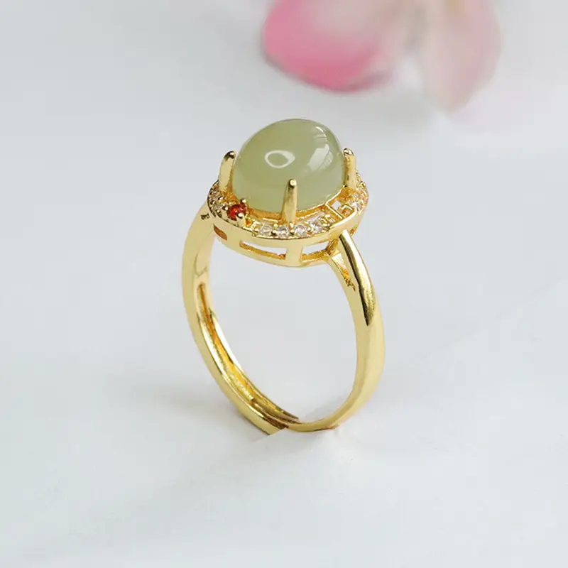 Guan Yu Jade Ring Clear Water Gold Plated - Image 6
