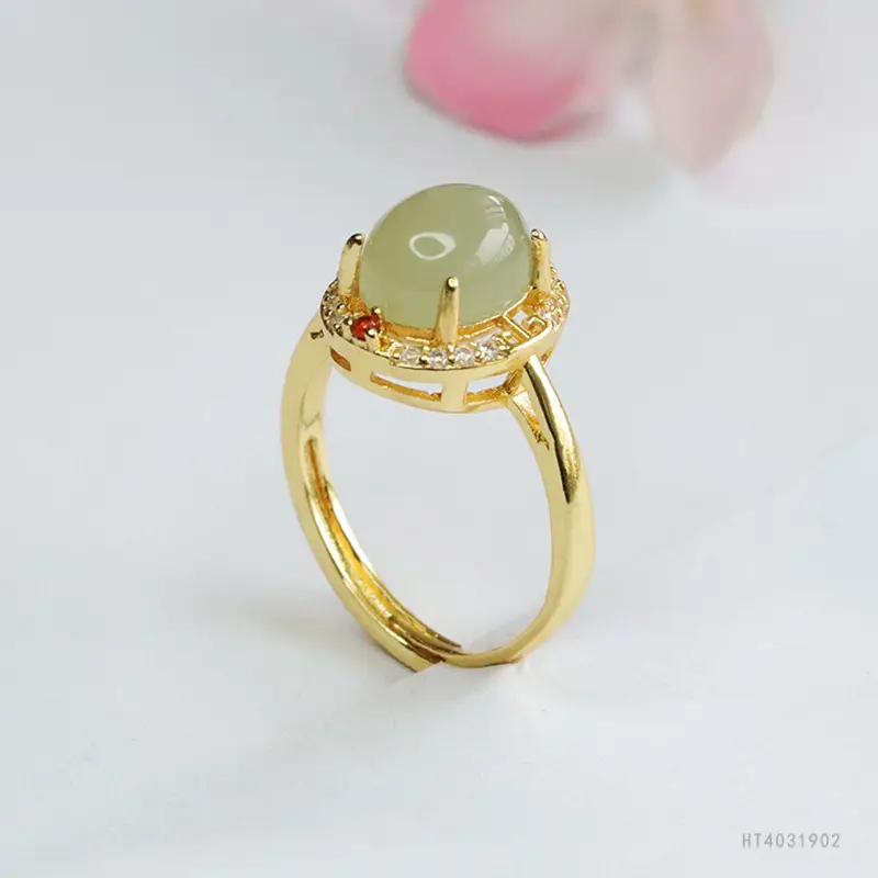 Guan Yu Jade Ring Clear Water Gold Plated — feature 8