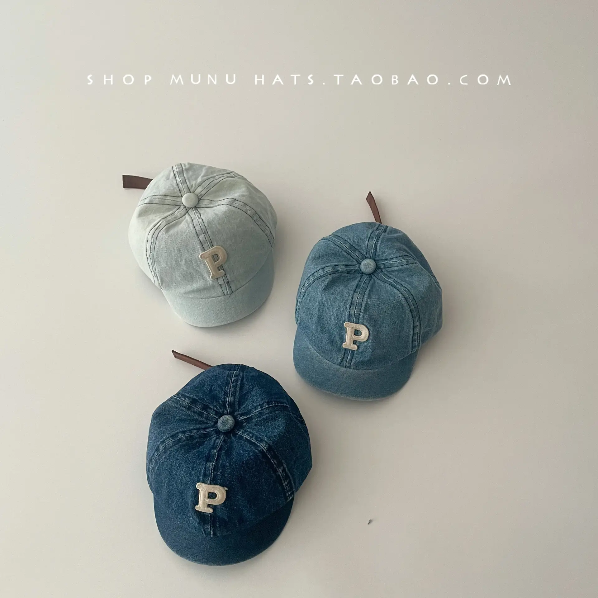 Baby Denim Peaked Cap with P Logo for Kids - Image 5