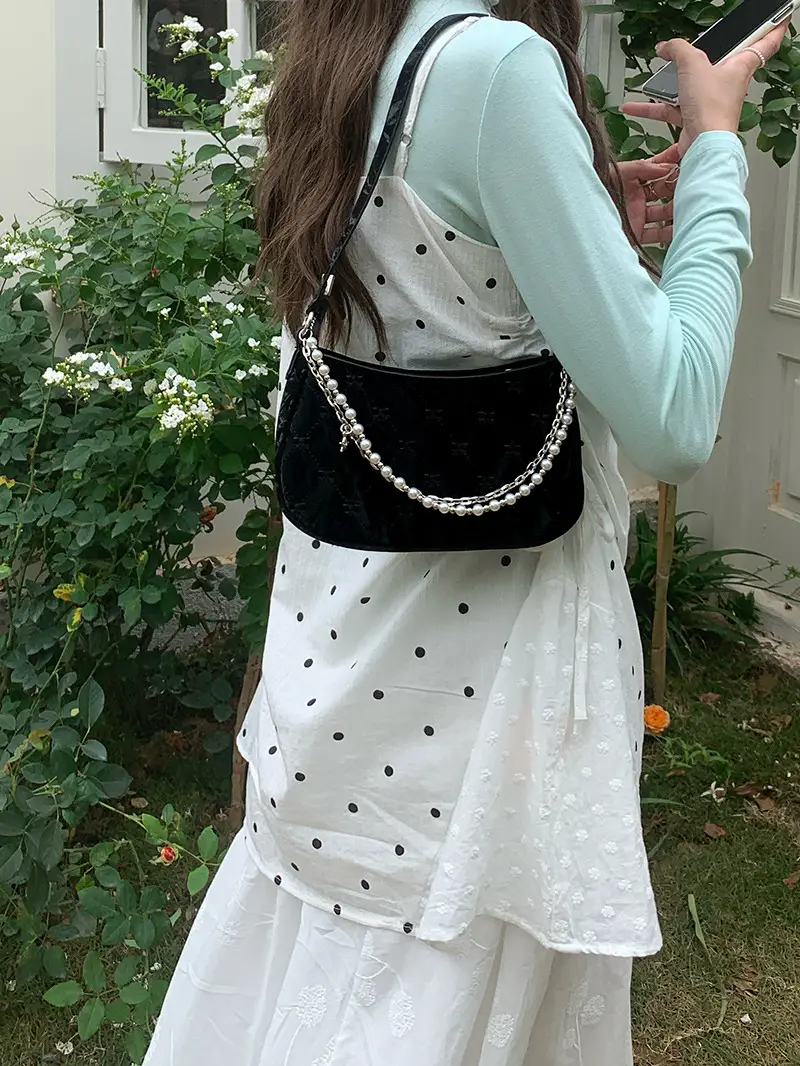 Pink Pearl Chain Shoulder Crossbody Bag for Women - Image 6