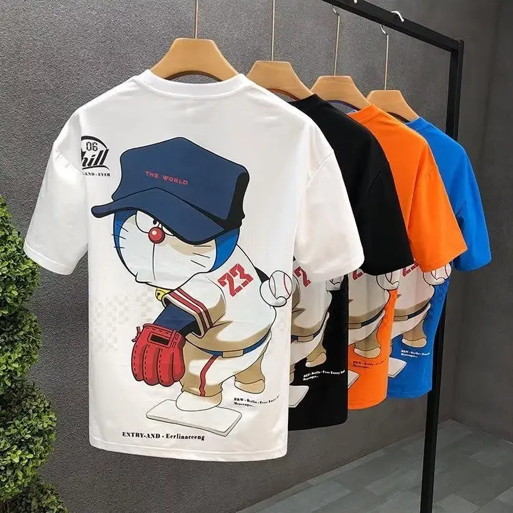 Men White Cartoon T-Shirt Half Sleeve Summer - Image 28