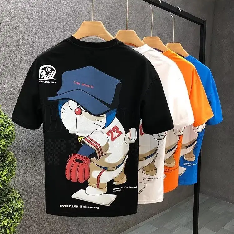 Men White Cartoon T-Shirt Half Sleeve Summer - Image 29