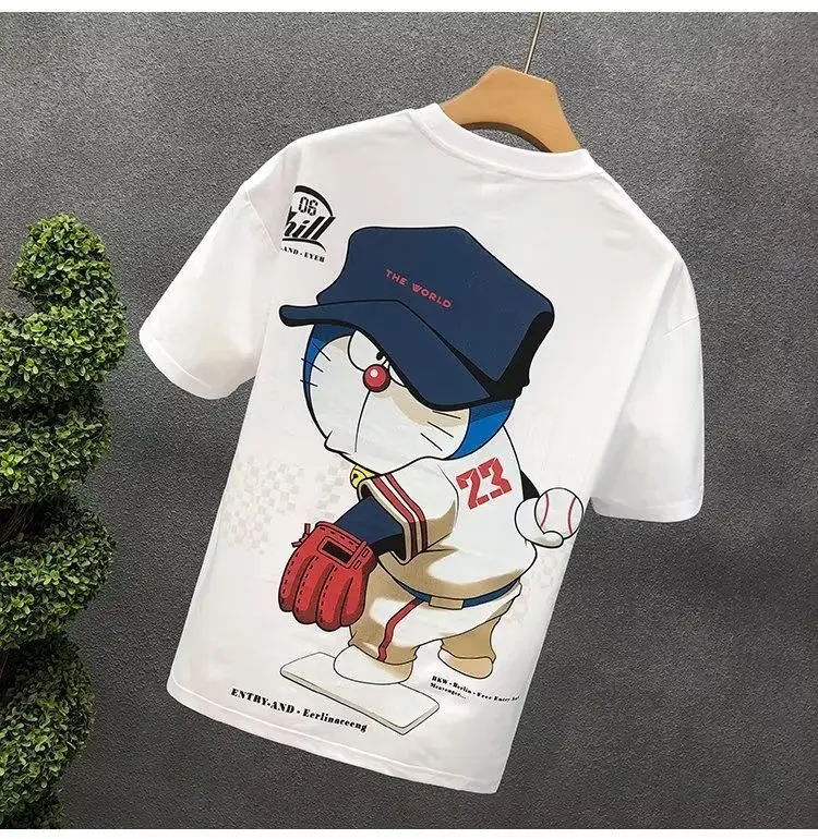 Men White Cartoon T-Shirt Half Sleeve Summer — feature 3