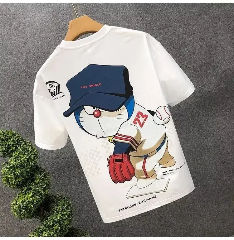 Men White Cartoon T-Shirt Half Sleeve Summer - Image 22