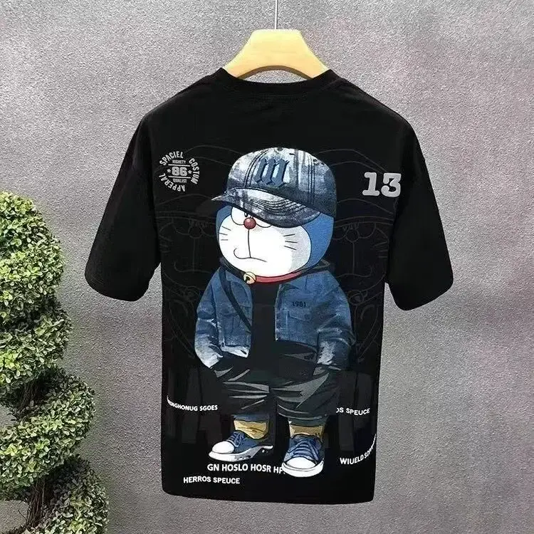 Men White Cartoon T-Shirt Half Sleeve Summer - Image 5