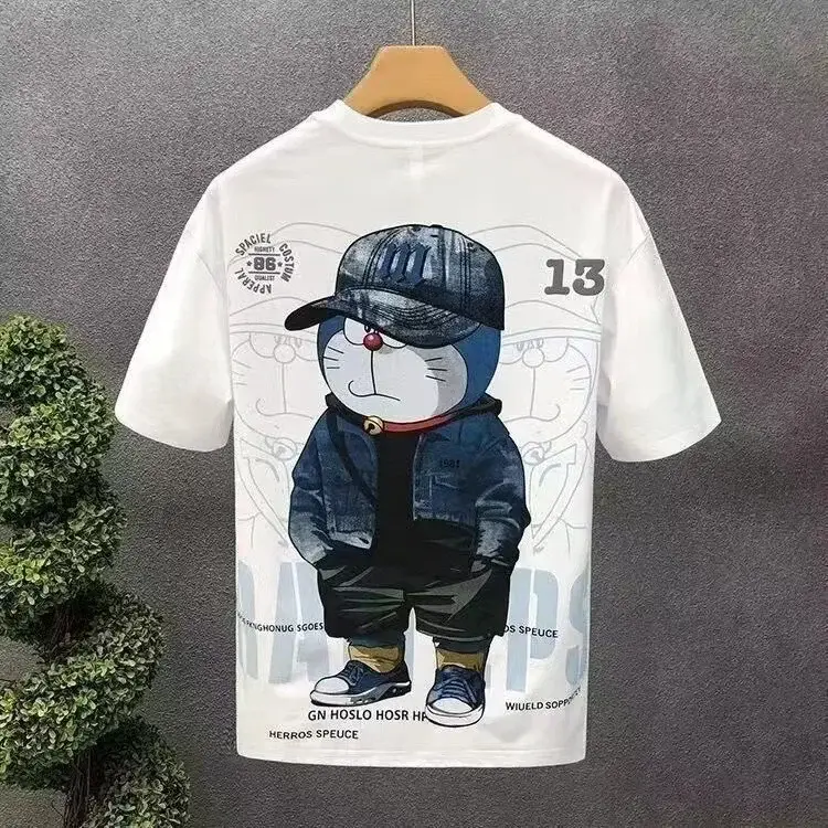 Men White Cartoon T-Shirt Half Sleeve Summer - Image 7