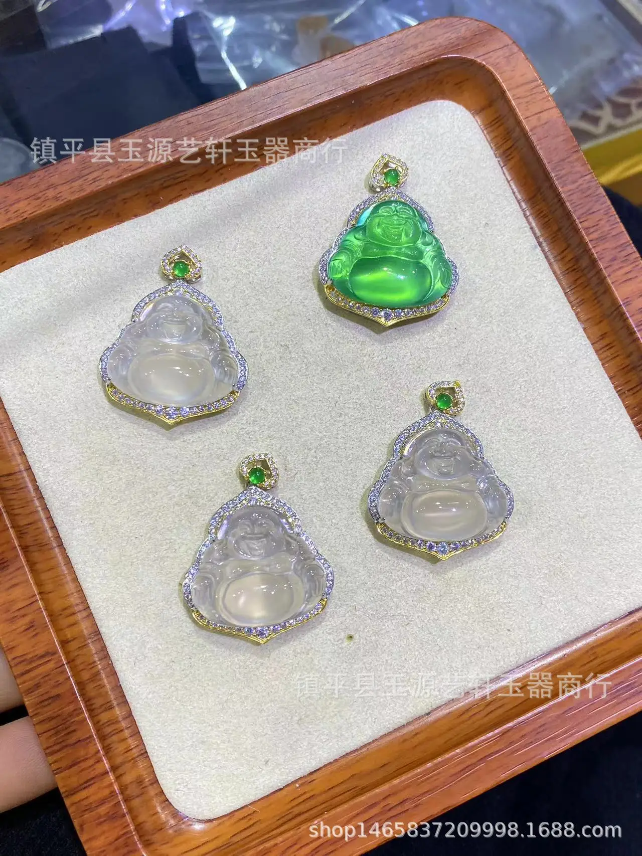 Ice Chalcedony Buddha Pendant with Agate Inlay & Silver Plating — feature 1
