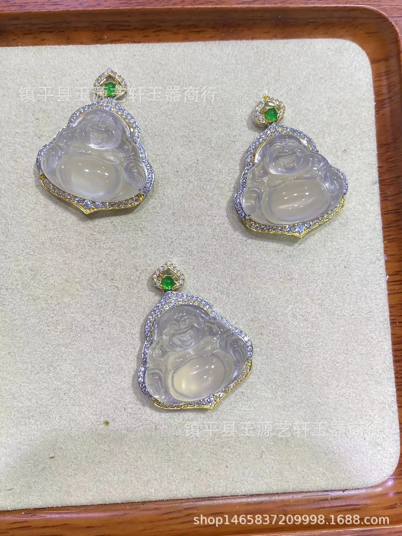 Ice Chalcedony Buddha Pendant with Agate Inlay & Silver Plating — feature 14