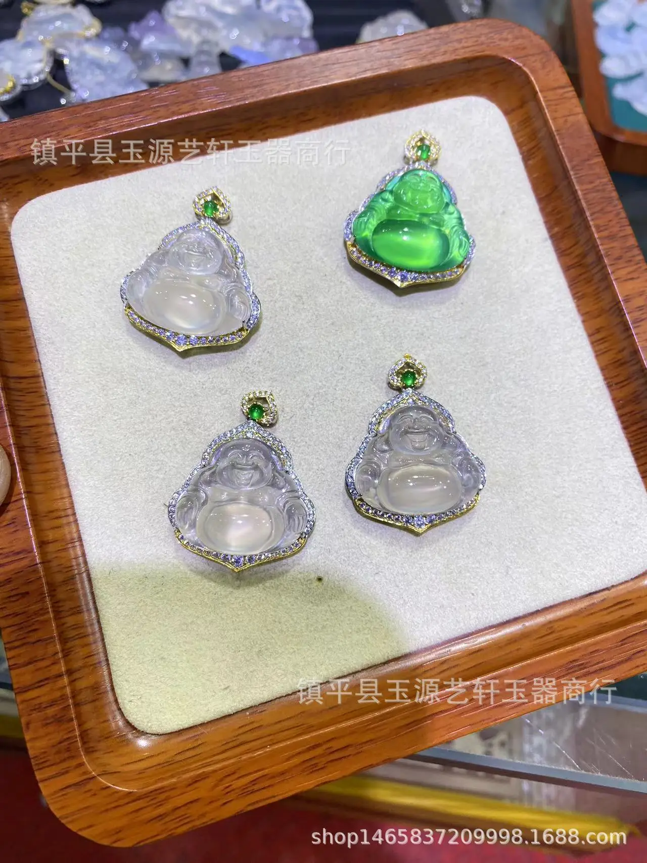 Ice Chalcedony Buddha Pendant with Agate Inlay & Silver Plating — feature 16
