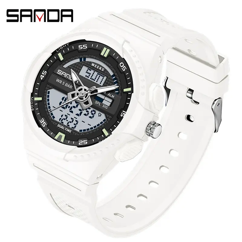 Sanda Waterproof Men's Dual Display Sports Watch Black