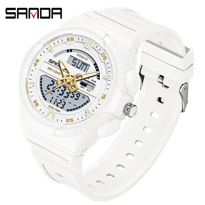 Sanda Waterproof Men's Dual Display Sports Watch Black