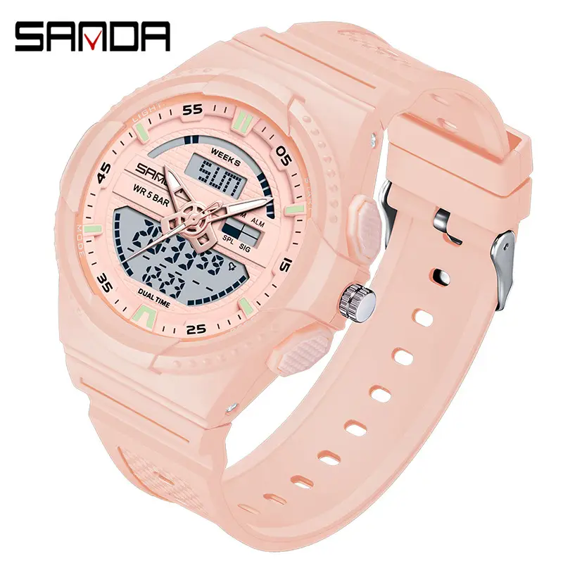 Sanda Waterproof Men's Dual Display Sports Watch Black