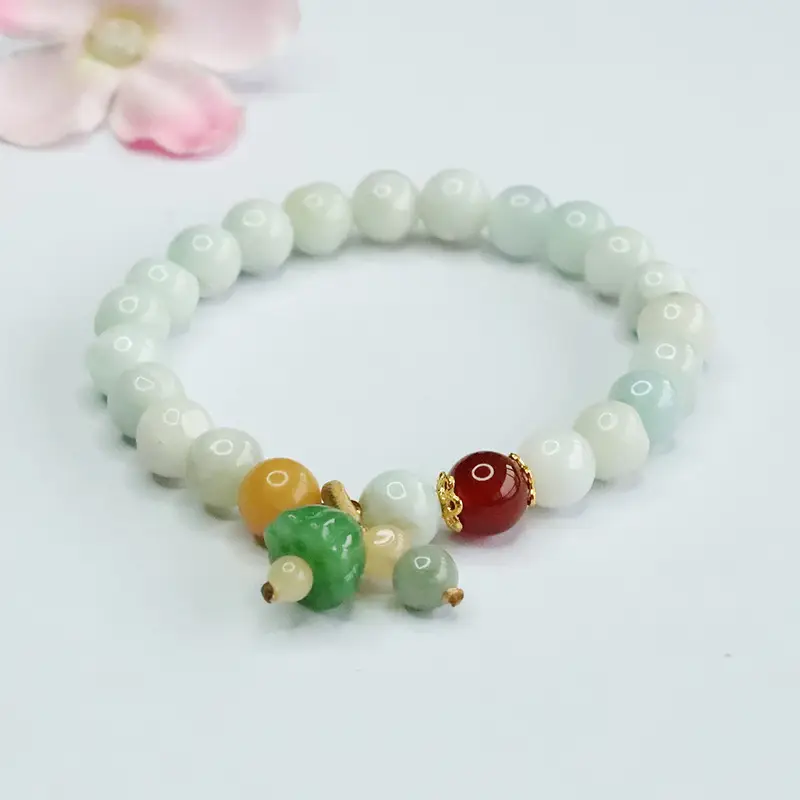 Natural Jade Lotus Bracelet with Colorful Accents - Image 3