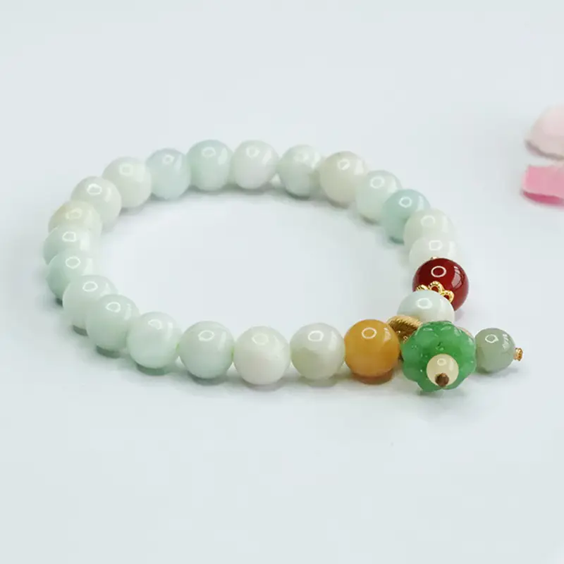 Natural Jade Lotus Bracelet with Colorful Accents - Image 4