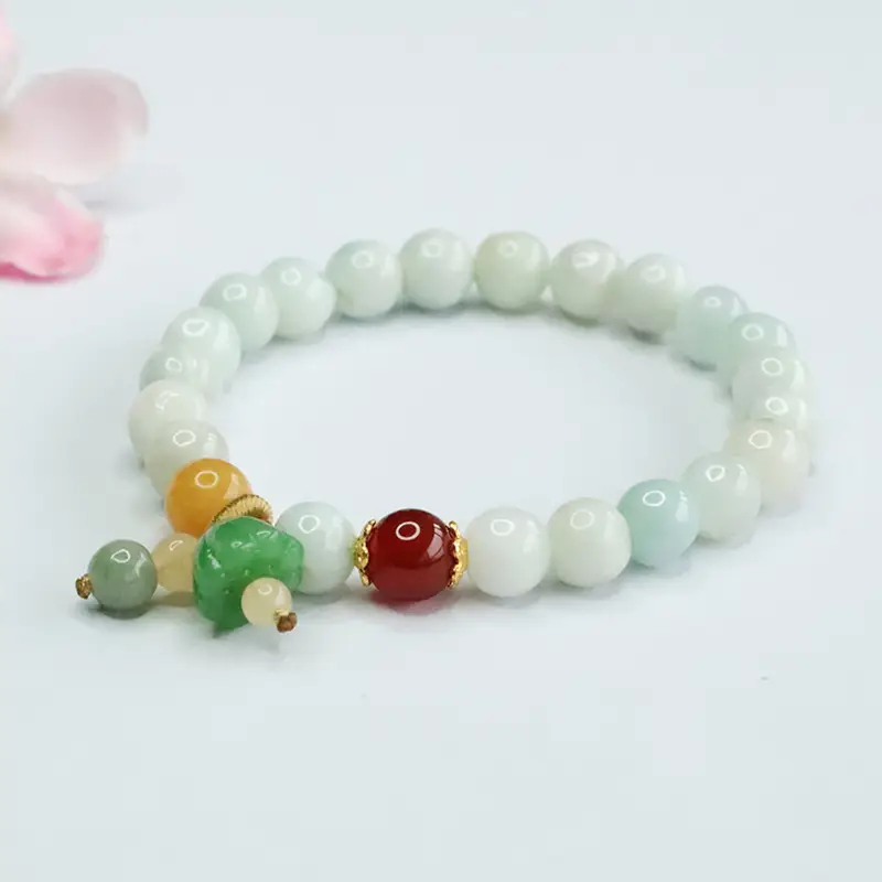 Natural Jade Lotus Bracelet with Colorful Accents - Image 5