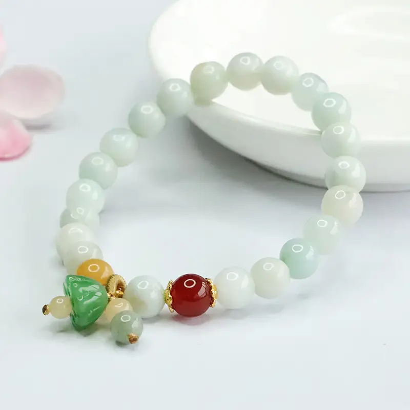 Natural Jade Lotus Bracelet with Colorful Accents — feature 8