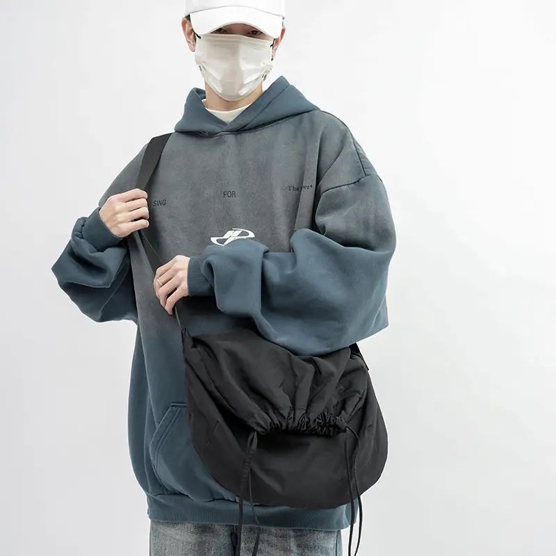 Women's Drawstring Shoulder Bag Solid Color Retro Tote - Image 6