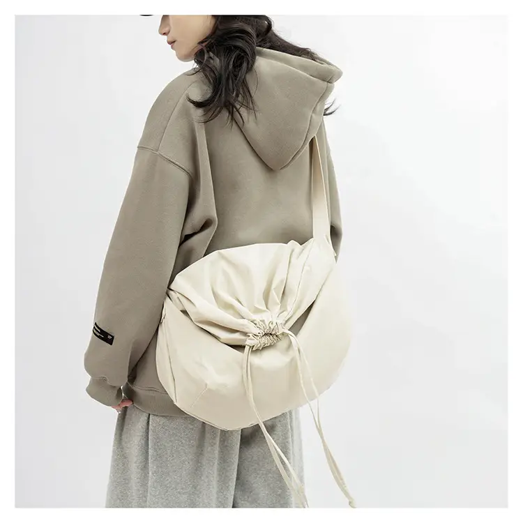 Women's Drawstring Shoulder Bag Solid Color Retro Tote — feature 26