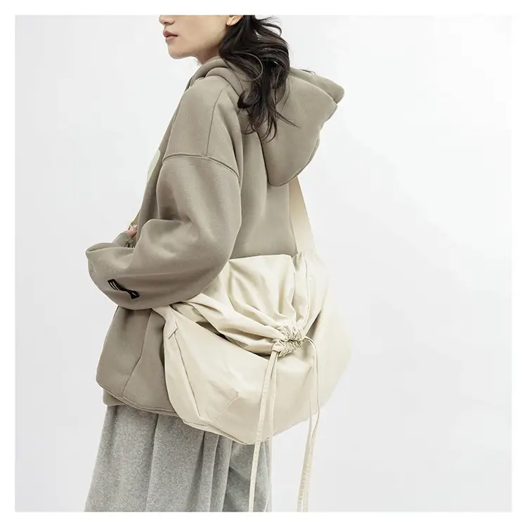 Women's Drawstring Shoulder Bag Solid Color Retro Tote — feature 27