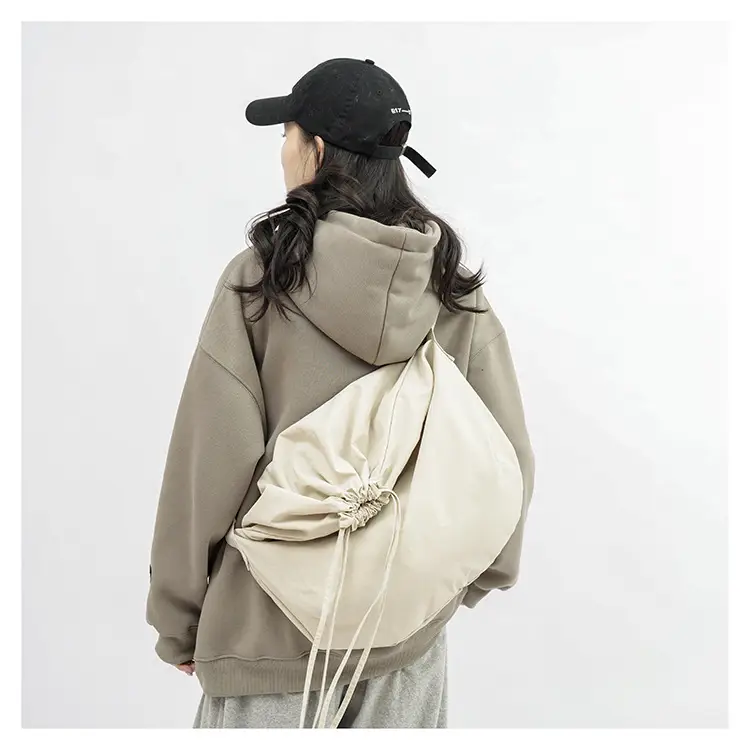 Women's Drawstring Shoulder Bag Solid Color Retro Tote — feature 29