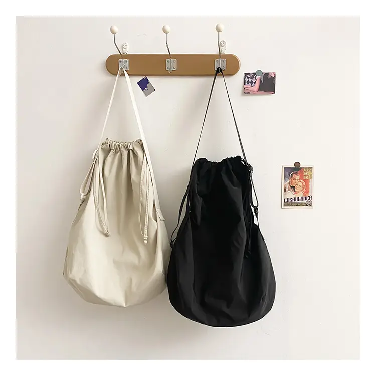 Women's Drawstring Shoulder Bag Solid Color Retro Tote — feature 39