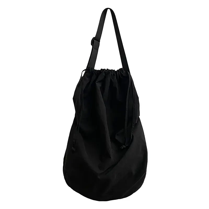 Women's Drawstring Shoulder Bag Solid Color Retro Tote - Image 3