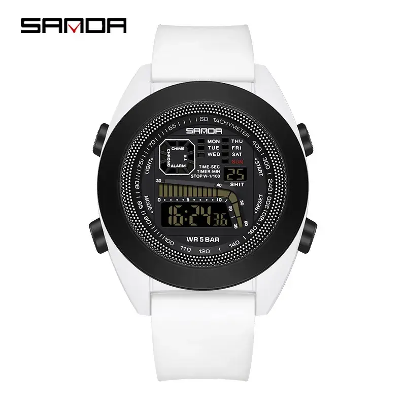 Sanda Multifunctional Sports Watch for Men Women White Silicone Waterproof - Image 3